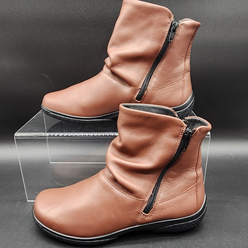 Hotter 5 Brown Whisper EXF Leather Slouch Ankle Boots Comfort Walking Wide Fit
